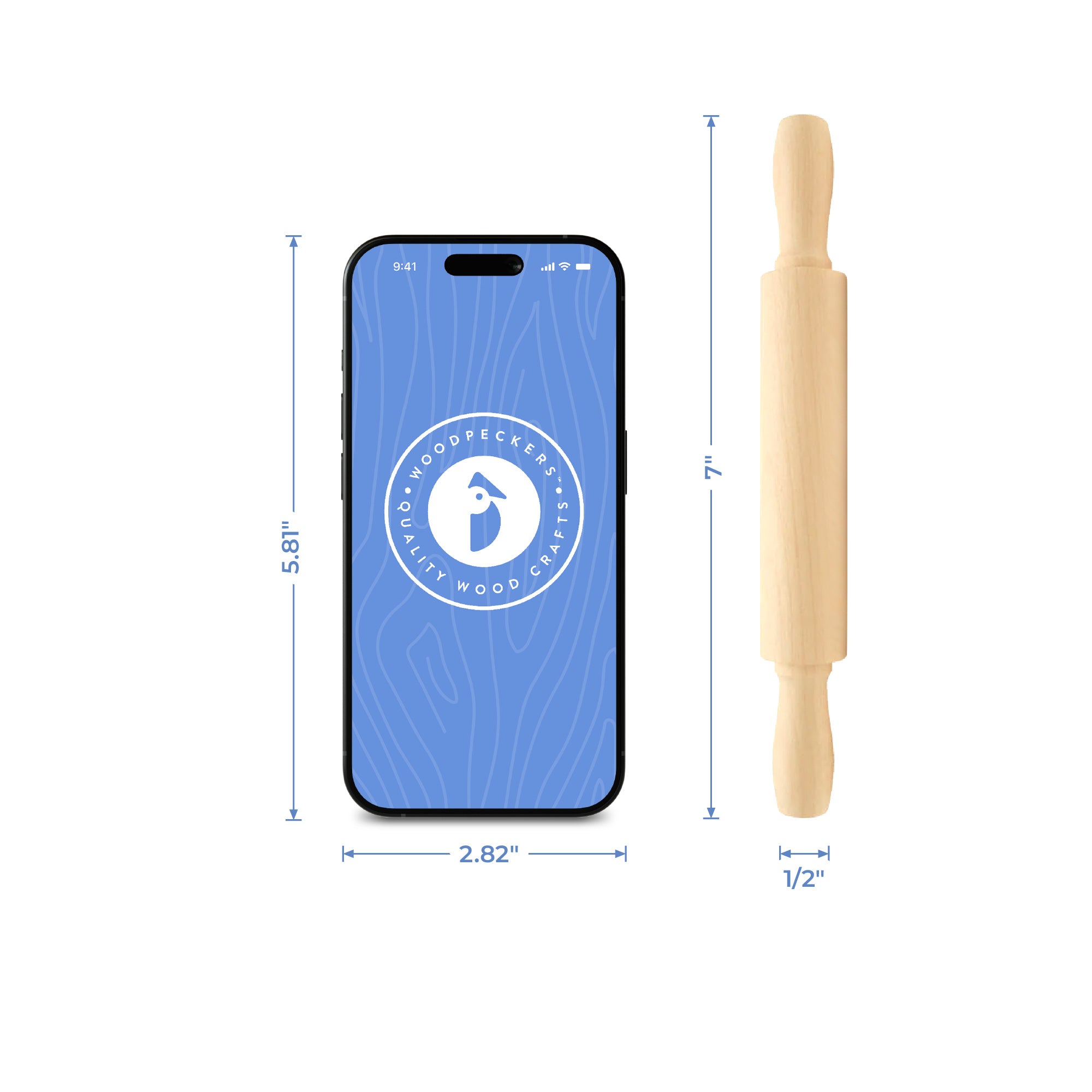 7" Unfinished Wooden Rolling Pin