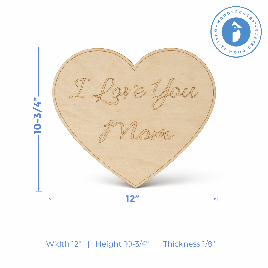 12" Wood "I love you Mom" Heart Cutout