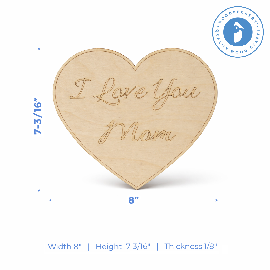8" Wood "I love you Mom" Heart Cutout