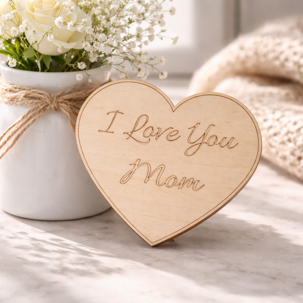 10" Wood "I love you Mom" Heart Cutout