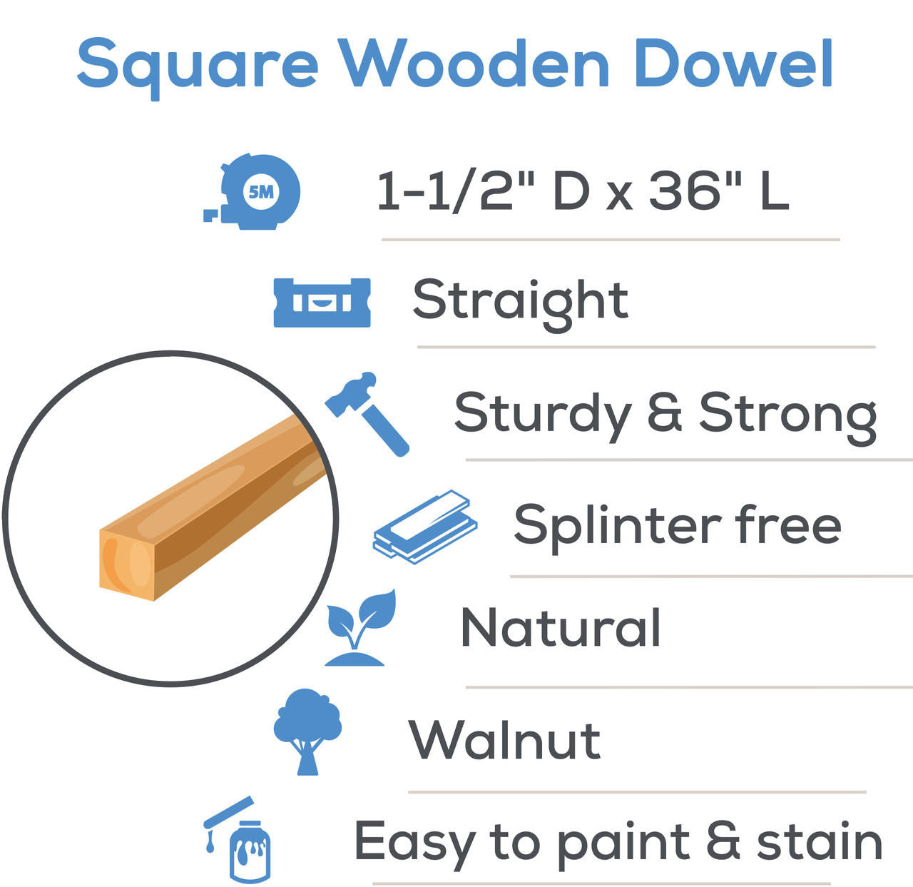 Woodpeckers Crafts 1-1/2" x 36" Square Dowel 