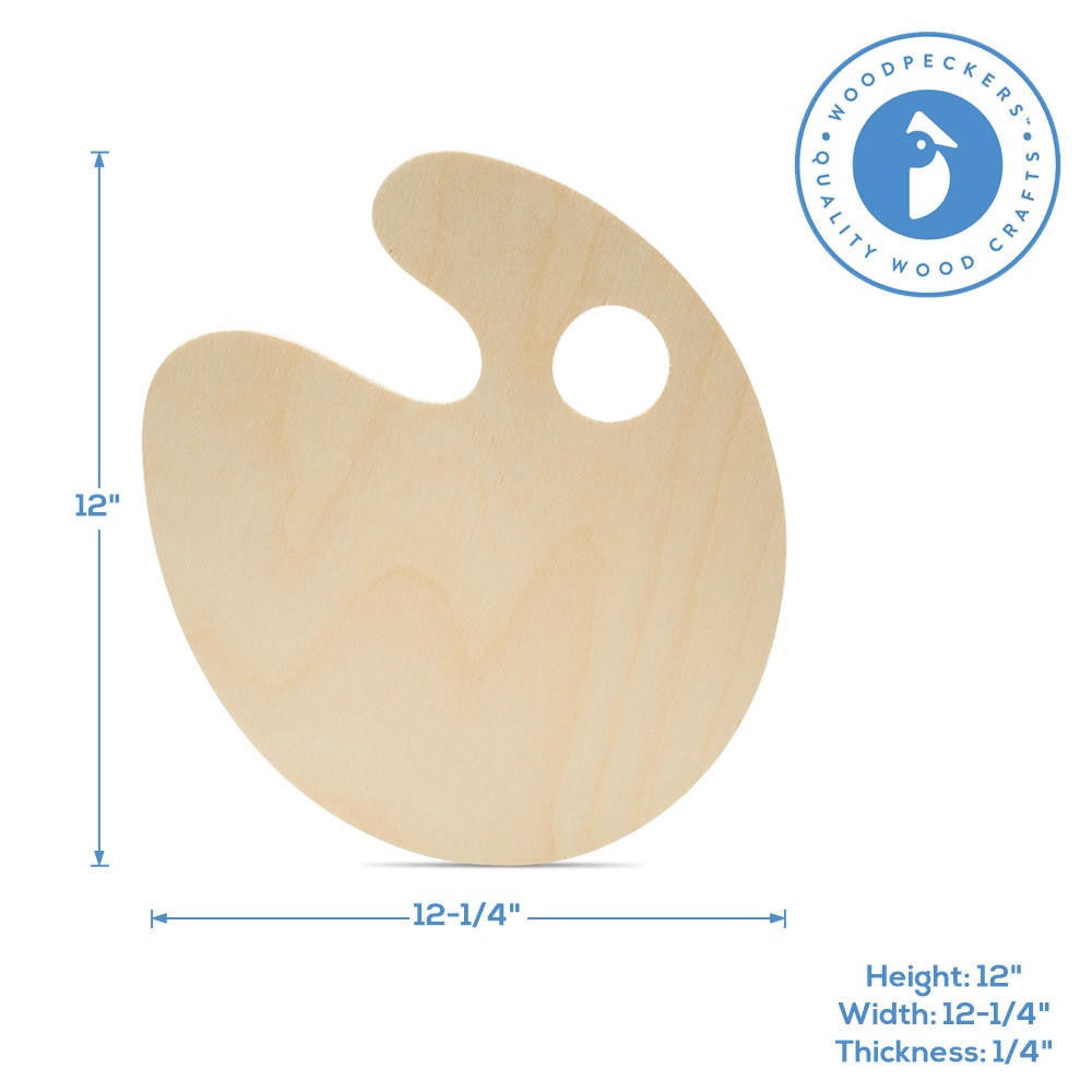 Woodpeckers Crafts 12" Wood Paint Palette Cutout, 12" x 12-1/4" x 1/4" 