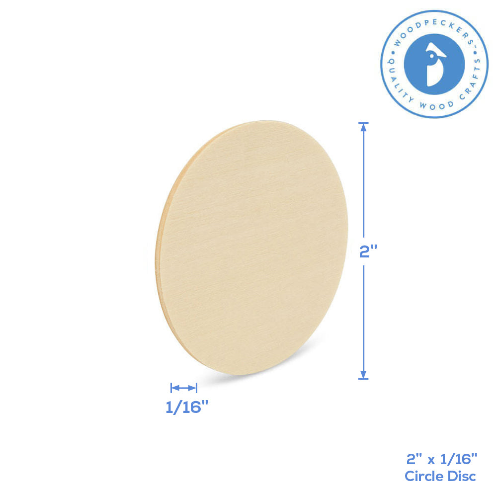 2" Wooden Circle Cutout, 1/16" Thick