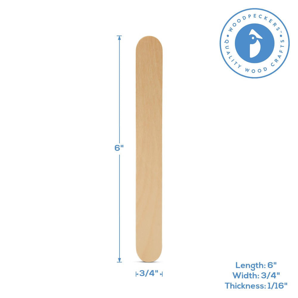 Wooden Craft Sticks 6”, Unfinished | Woodpeckers Crafts