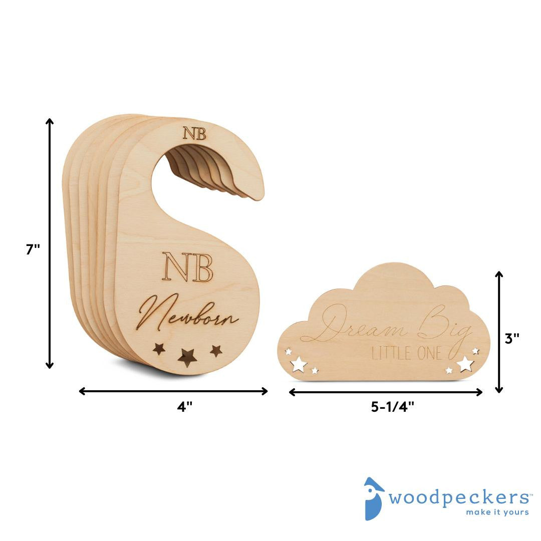 Woodpeckers Crafts Baby Closet Dividers NB to 24M With Stars, Double Sided Lettering 