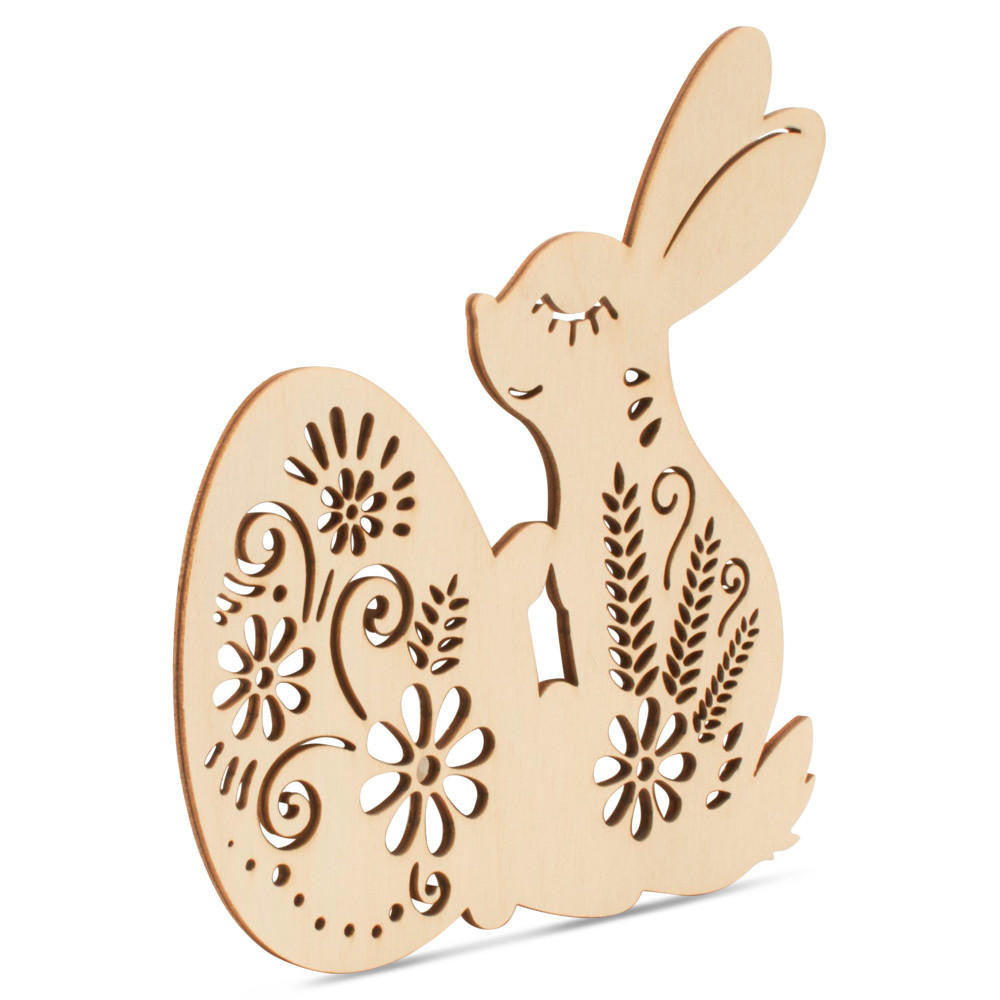 6" Bunny Holding an Egg Cutout (with Laser Cut Flower Detail)