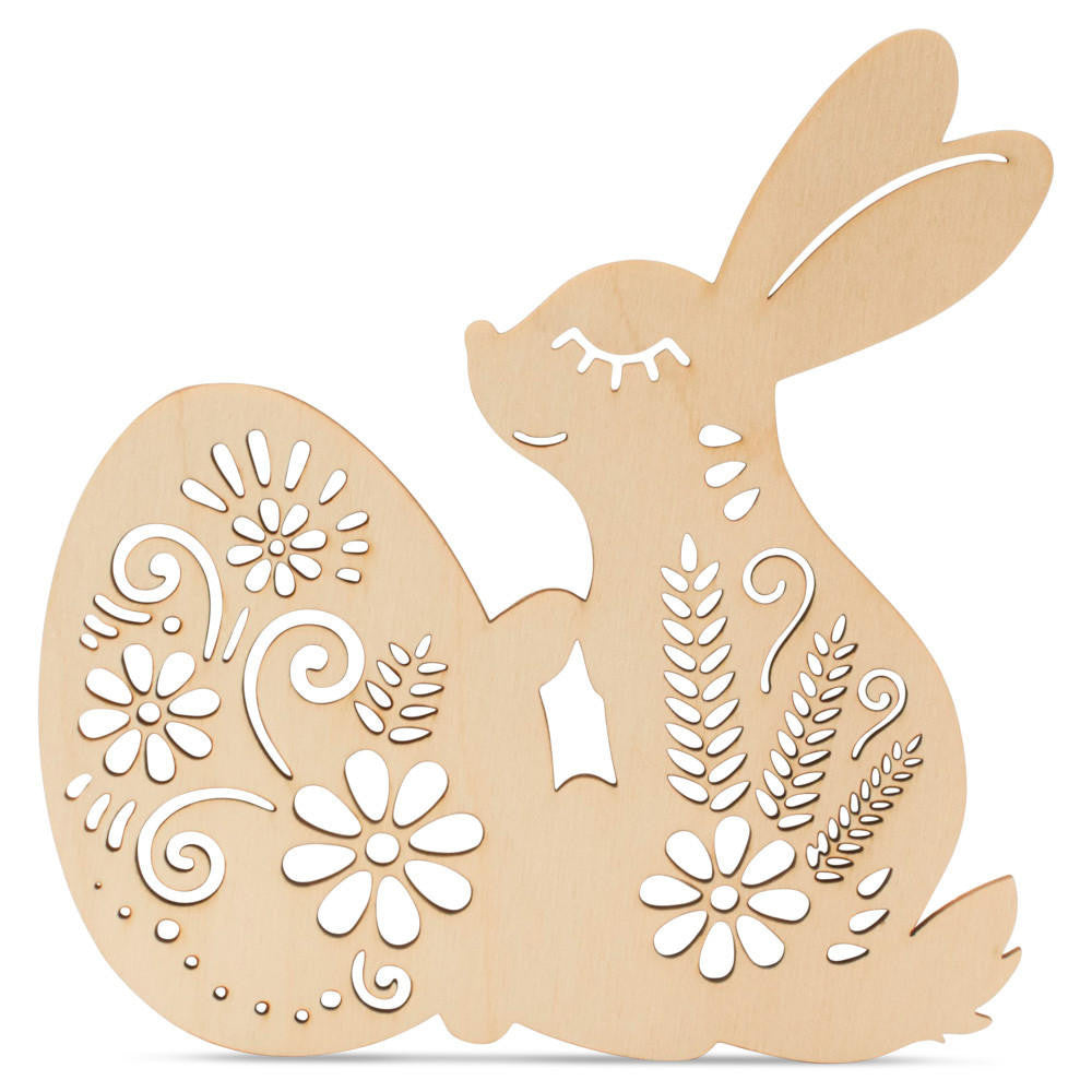 6" Bunny Holding an Egg Cutout (with Laser Cut Flower Detail)