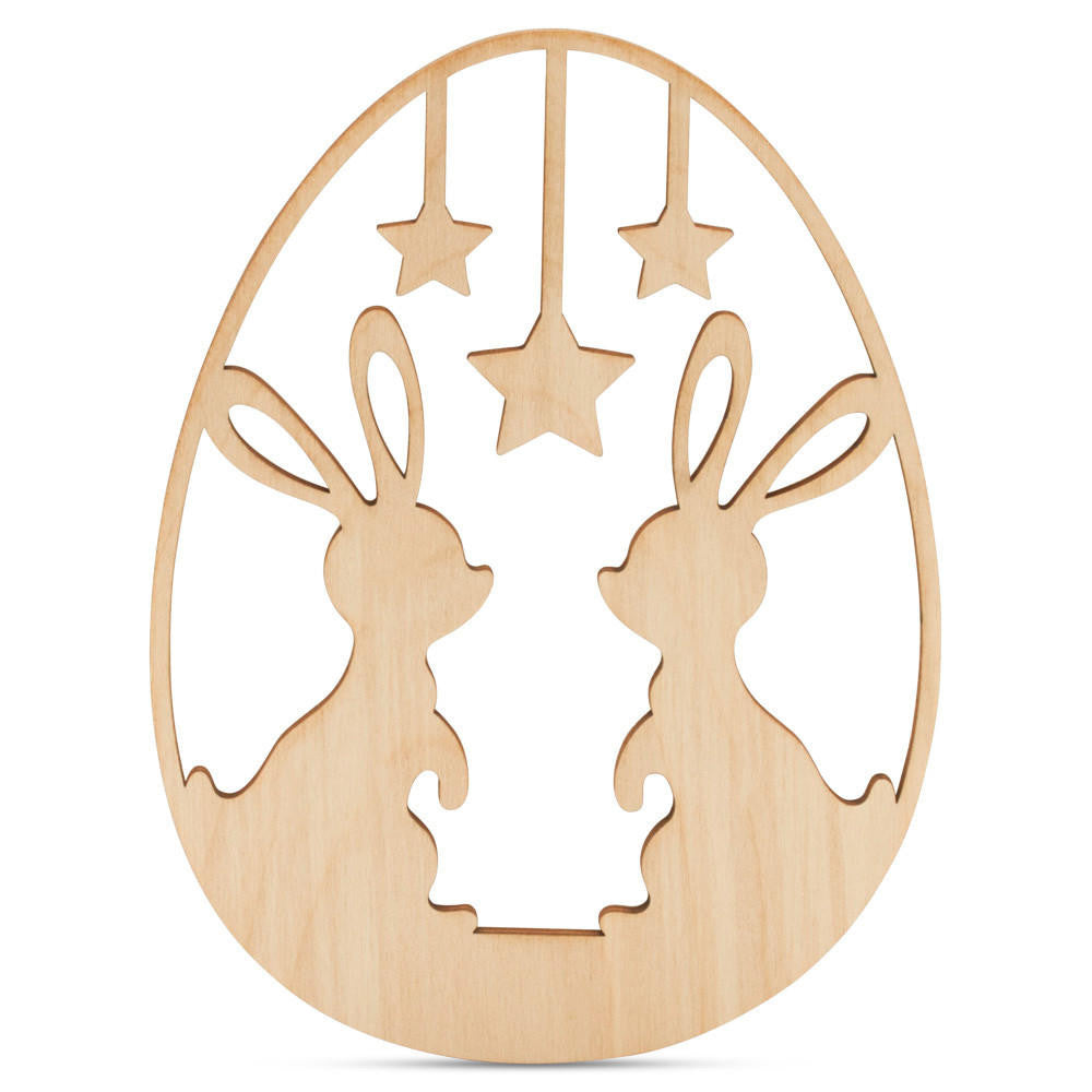 24" Egg Cutout with Bunnies & Stars Laser Cut Detail