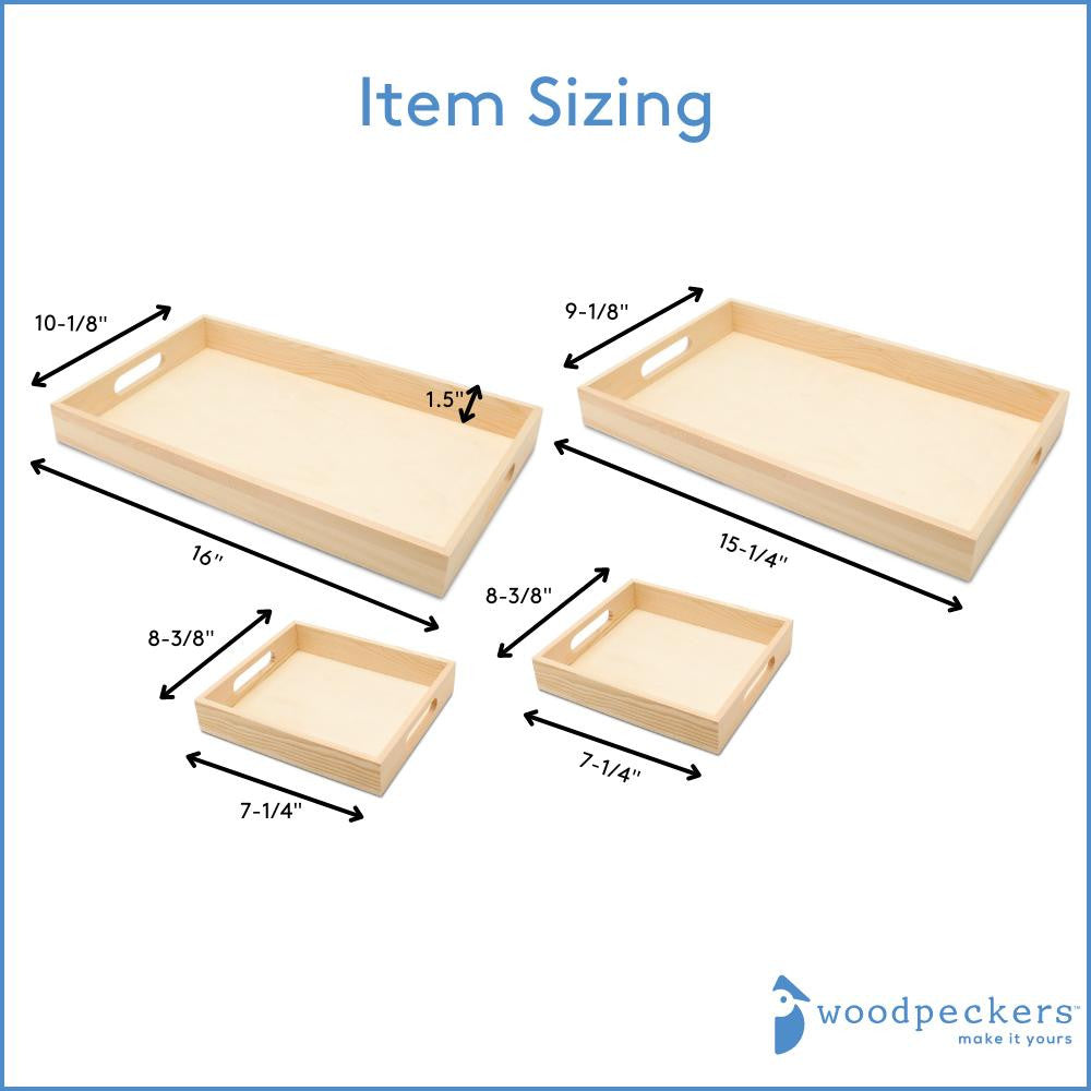 Woodpeckers Crafts Nesting Trays with Cutouts Handles, Assorted Sizes, Set of 4 