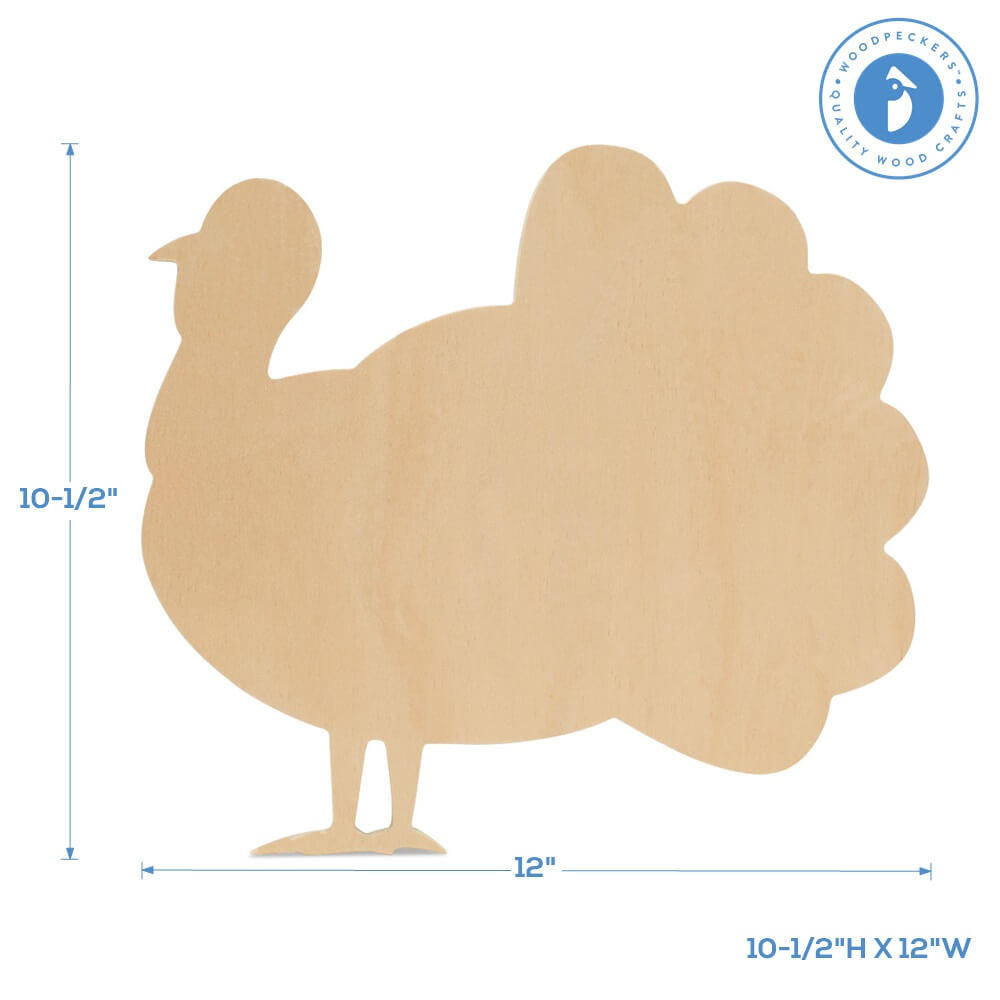 Woodpeckers Crafts Wood Classic Turkey  Cutout Large, 12" x 10.7" 