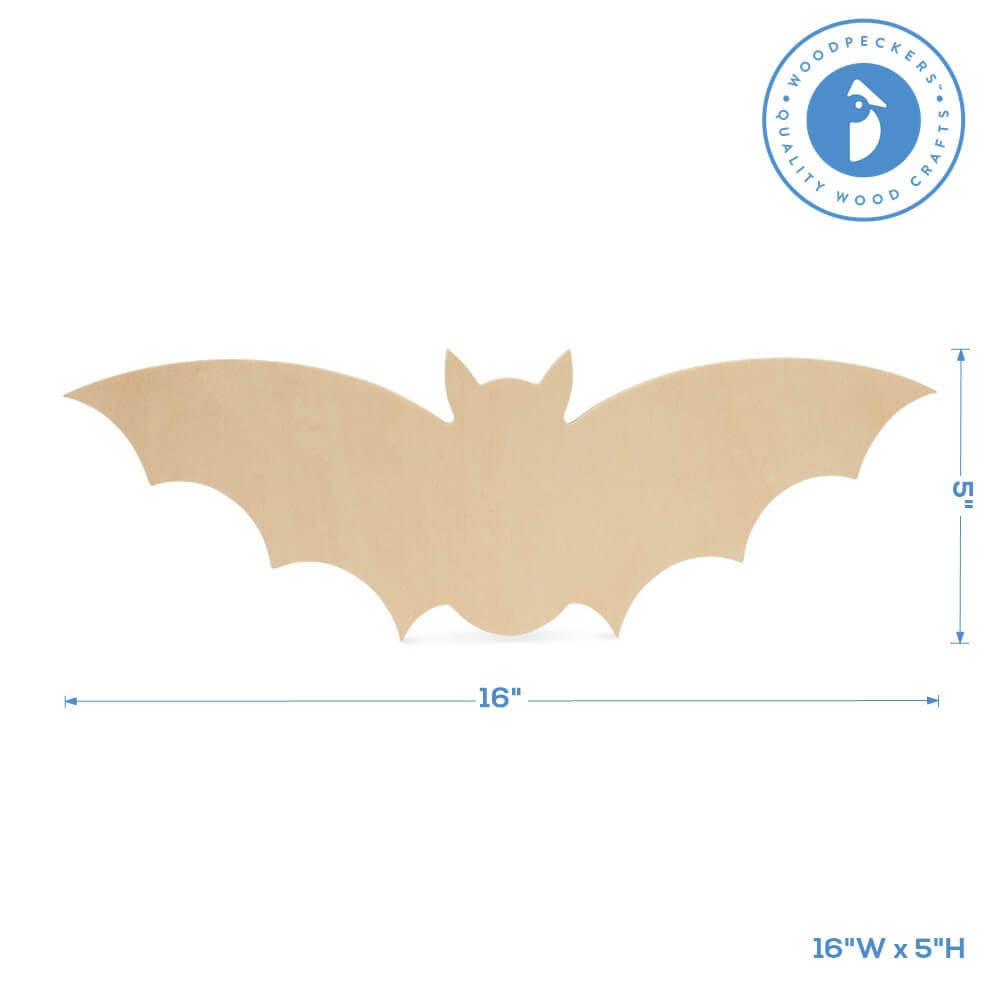 Woodpeckers Crafts Wood Halloween Bat Cutout, Large  16" x 5.25" 