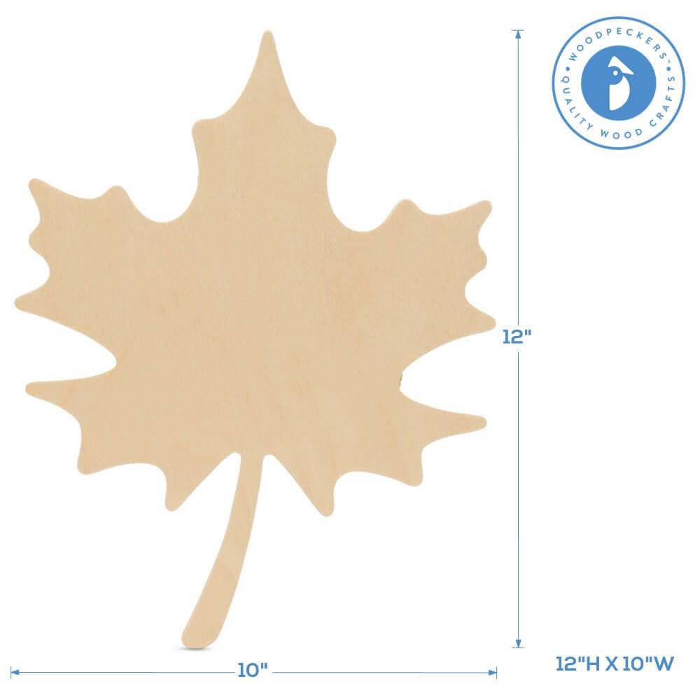 Woodpeckers Crafts Wood Maple Leaf  Cutout Large, 12" x 10" 