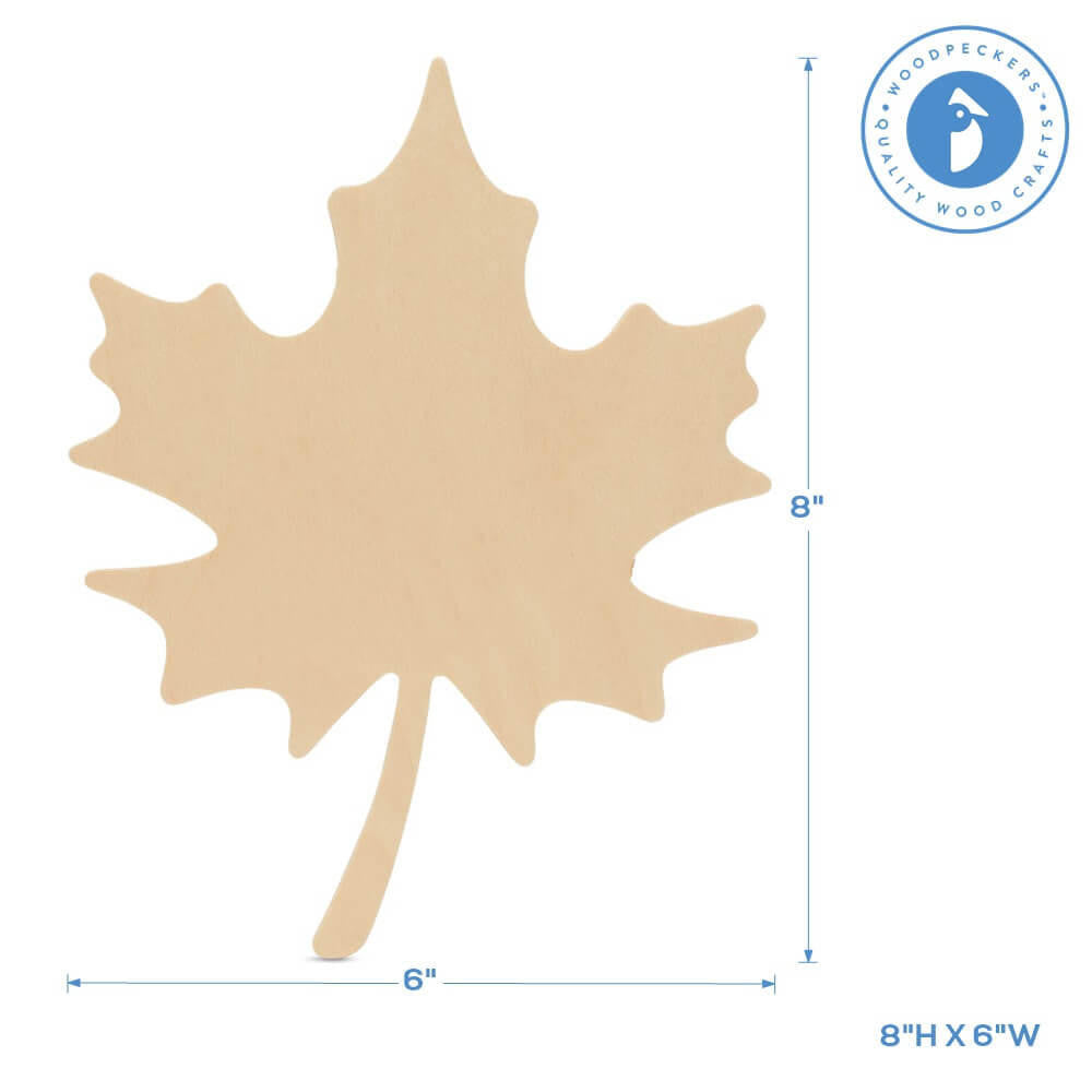 Woodpeckers Crafts Wood Maple Leaf  Cutout Small, 8" x 6" 