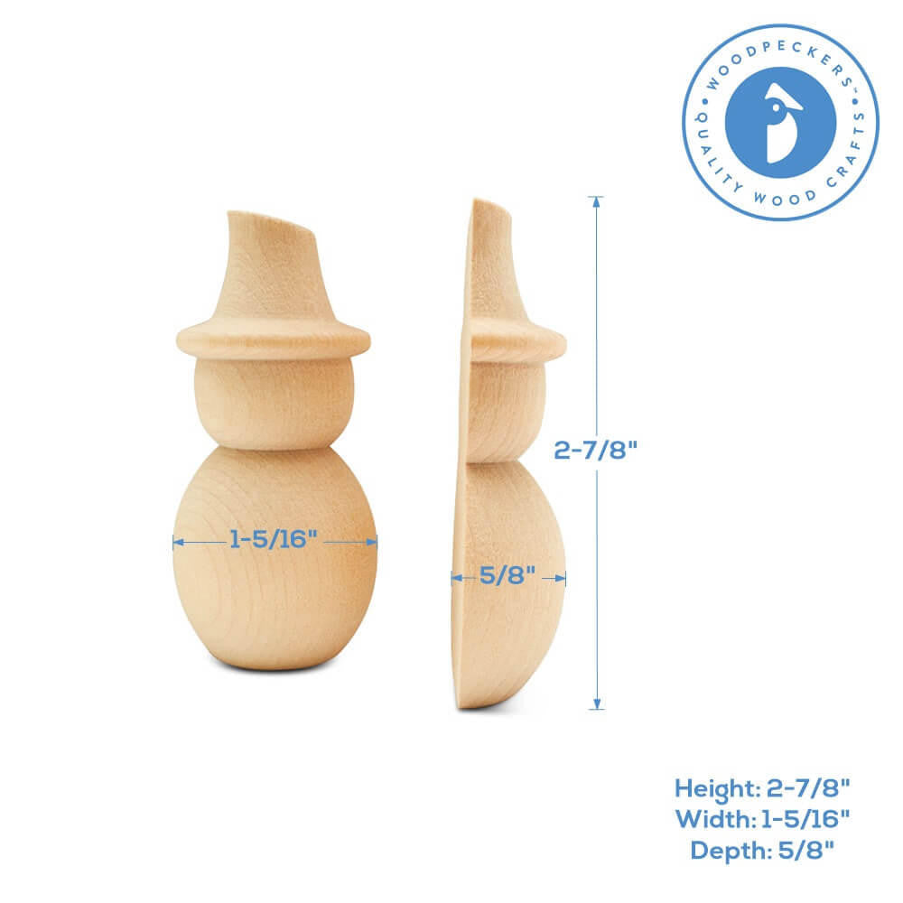 Wood Snowman Half, Flat Bottom, 2-7/8