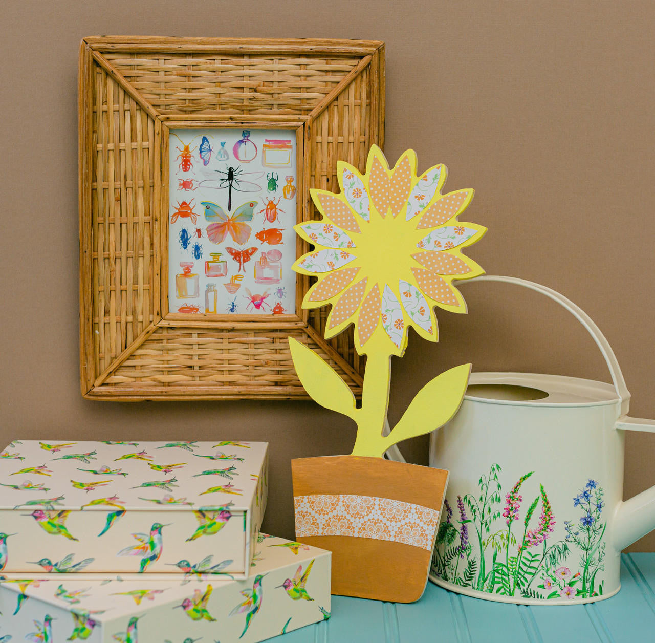 Woodpeckers Crafts Wood Sunflower Pot Cutout, 14" x 6-1/2"